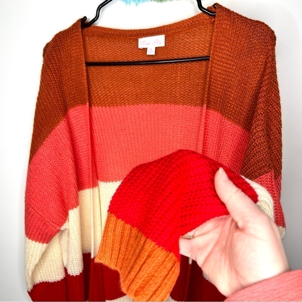 Pink Lily Boutique Colorblock Chunky Stripe Knitted Tunic Length Long Cardigan - Picture 7 of 15